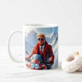 Trump Riding Motorcycle in Winter Christmas MAGA Coffee Mug