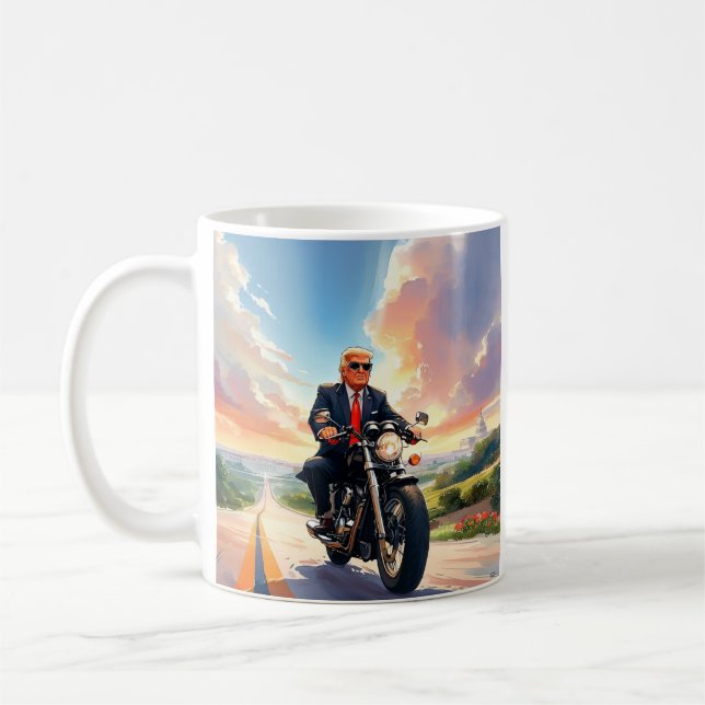 Trump Riding Motorcycle US Capitol Washington DC Coffee Mug (Left)