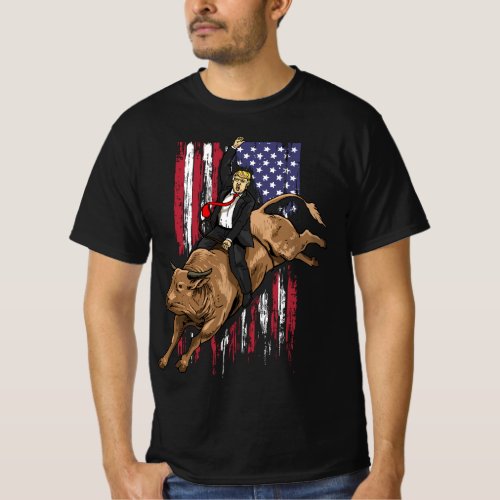 Trump Rodeo Bull Rider Patriotic American Flag Tru T_Shirt