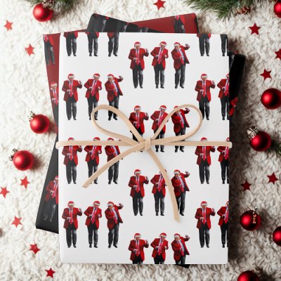 Trump Santa Hat Dance Christmas Black Red White Wrapping Paper Sheets