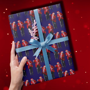 Trump Santa Hat Dance Christmas Trump Dance Blue Wrapping Paper