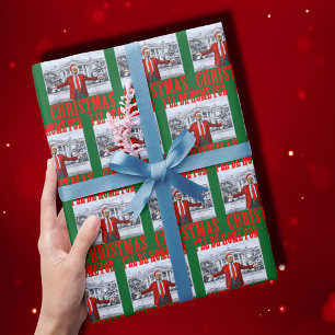 Trump Santa Hat I'll Be Home For Christmas Green Wrapping Paper