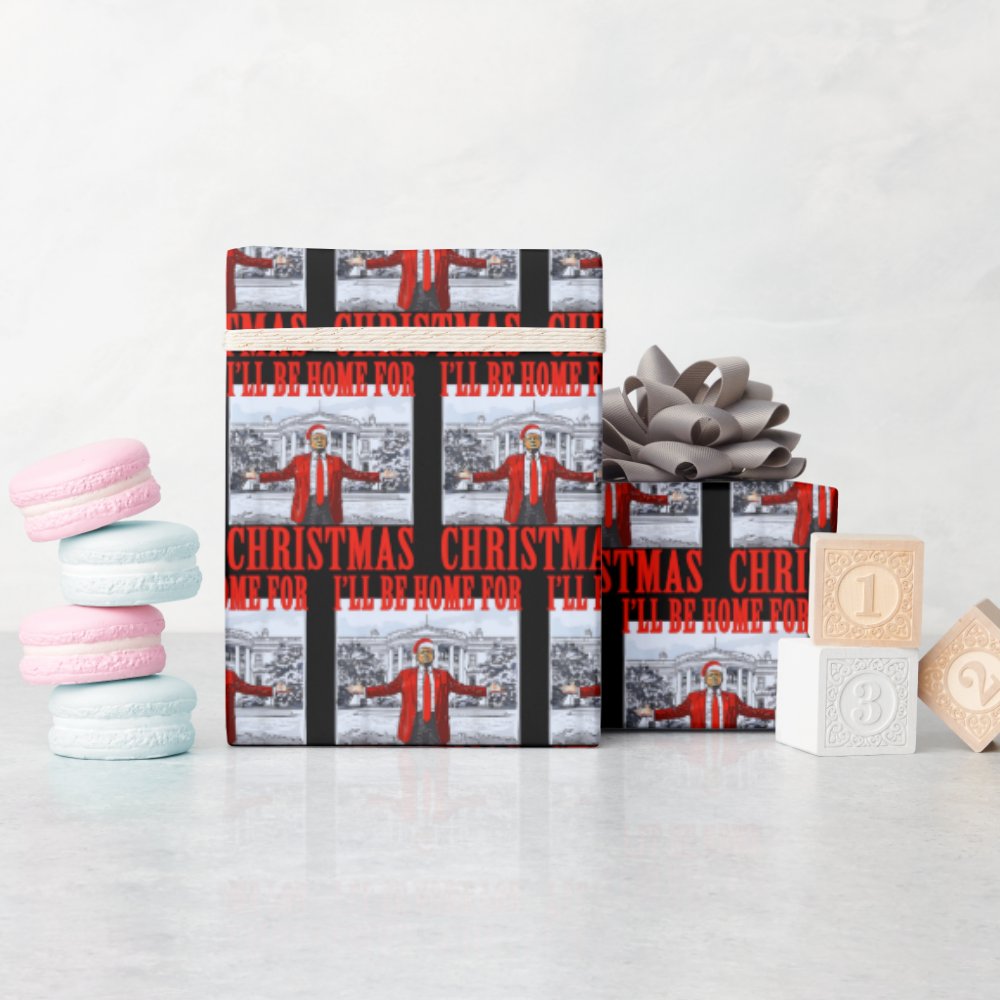 Disover Trump Santa Hat | I'll Be Home For Christmas Wrapping Paper
