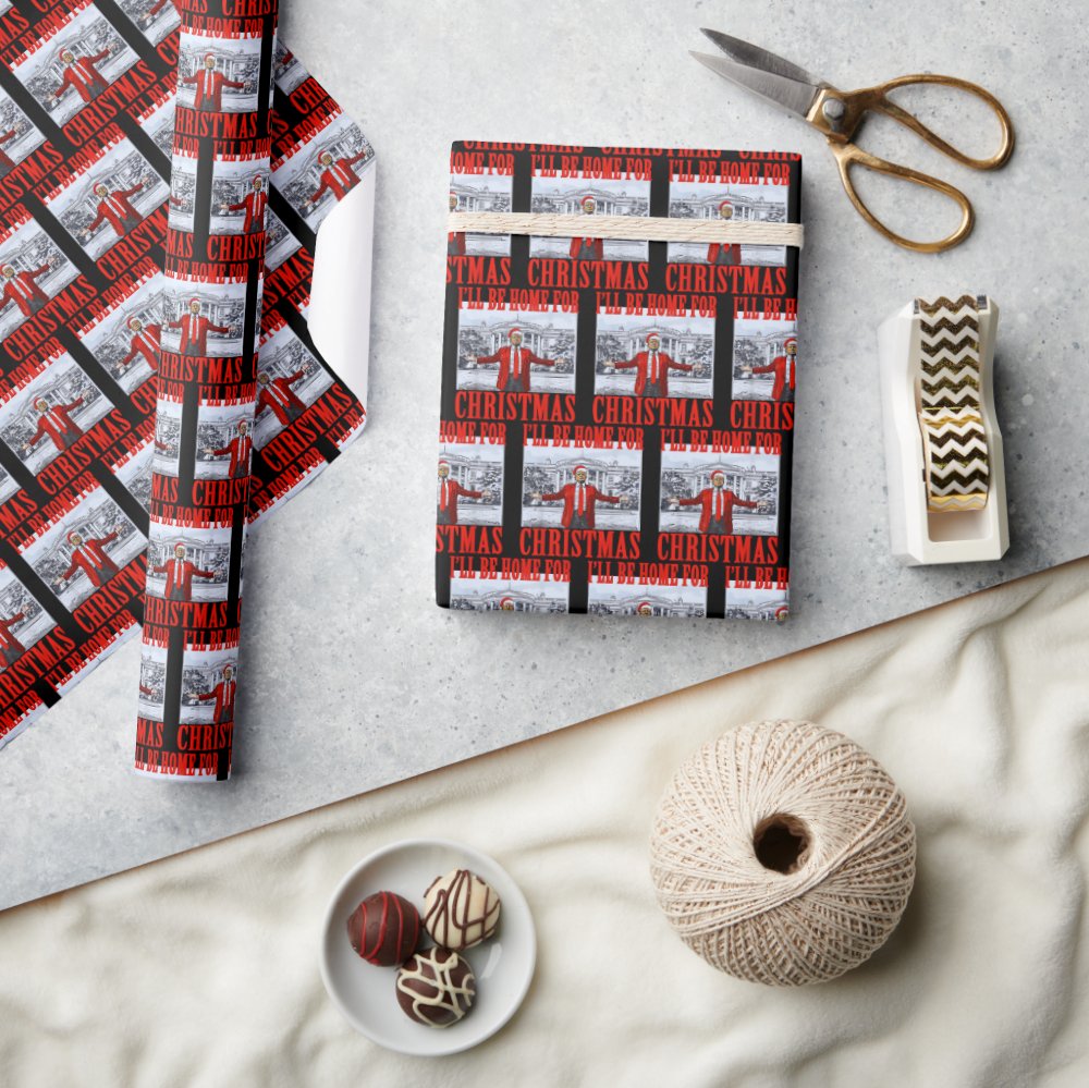 Disover Trump Santa Hat | I'll Be Home For Christmas Wrapping Paper