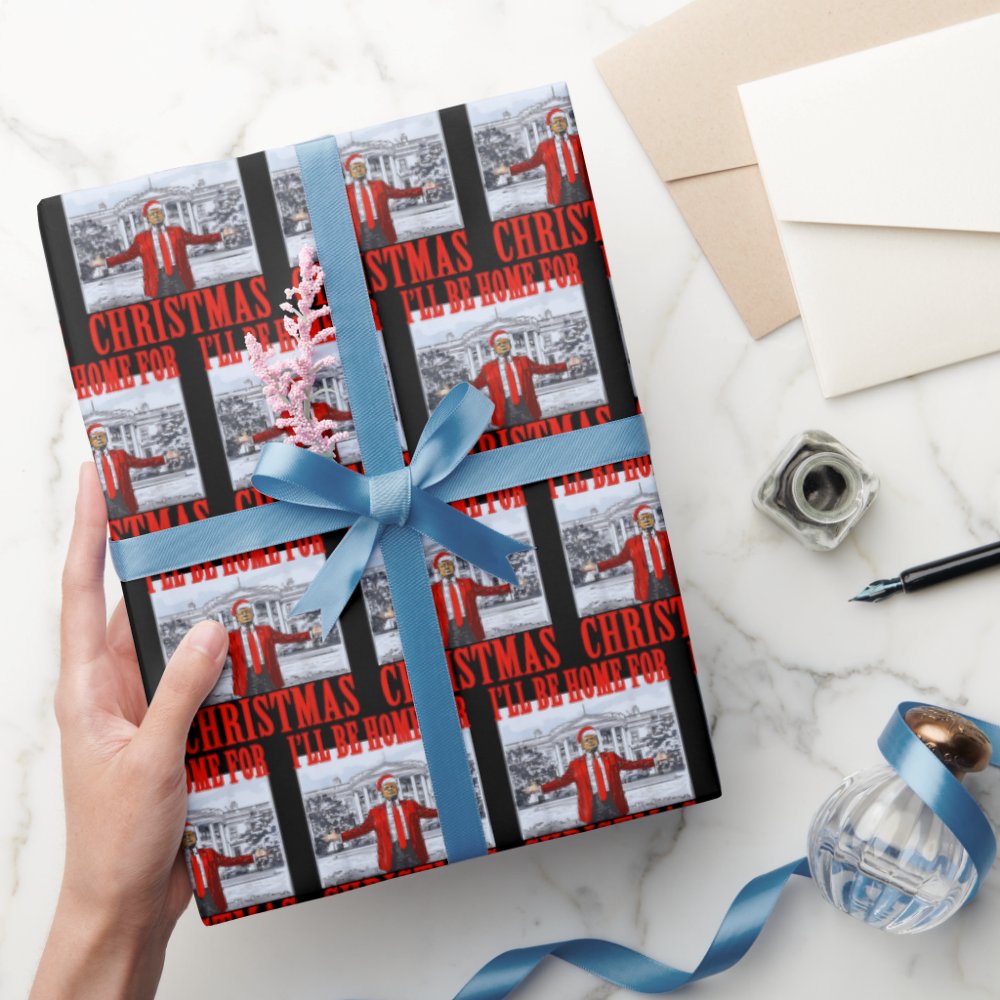 Disover Trump Santa Hat | I'll Be Home For Christmas Wrapping Paper