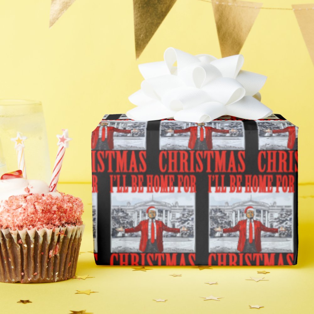 Disover Trump Santa Hat | I'll Be Home For Christmas Wrapping Paper