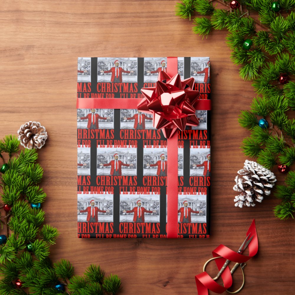 Disover Trump Santa Hat | I'll Be Home For Christmas Wrapping Paper
