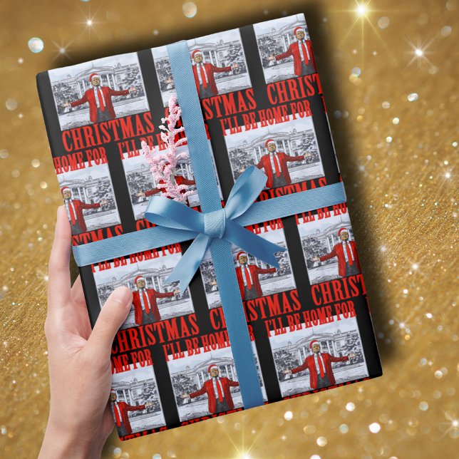 Trump Santa Hat | I'll Be Home For Christmas Wrapping Paper (Creator Uploaded)