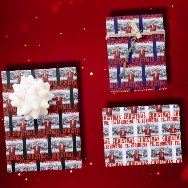 Trump Santa Hat | I'll Be Home For Christmas Wrapping Paper Sheets (Creator Uploaded)
