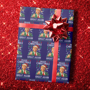 Trump Santa Hat Make Christmas Great Again Blue Wrapping Paper