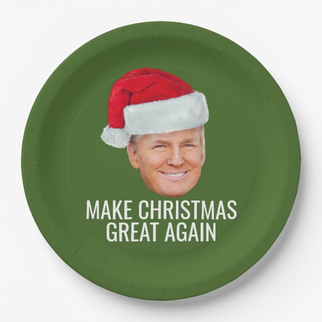 Trump Santa Hat Make Christmas Great Again funny Paper Plates (Front)