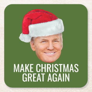 Trump Santa Hat - Make Christmas Great Again funny Square Paper Coaster
