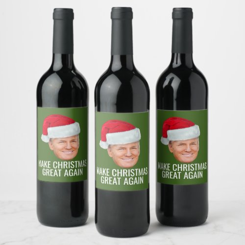 Trump Santa Hat Make Christmas Great Again funny Wine Label