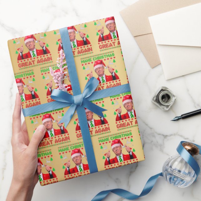 Trump Santa Hat - Make Christmas Great Again Gold Wrapping Paper (Gifting)