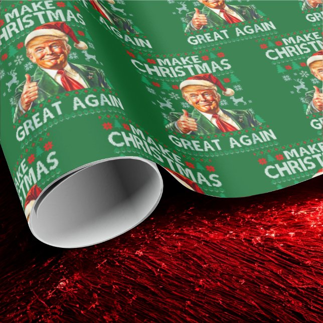 Trump Santa Hat | Make Christmas Great Again Green Wrapping Paper (Creator Uploaded)