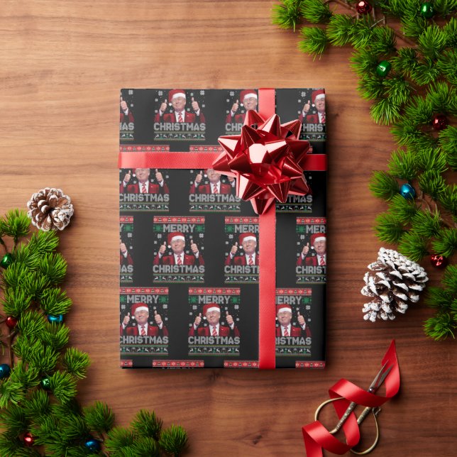 Trump Santa Hat Merry Christmas Ugly Sweater  Wrapping Paper (Holiday Gift)