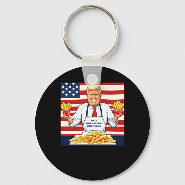 Trump Serving Mcdonalds Fries  Keychain (Front)