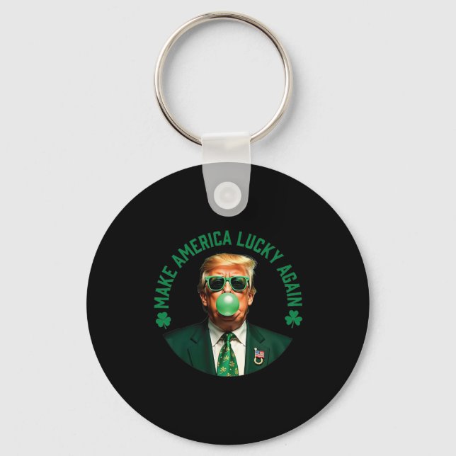 Trump Shamrock Make America Lucky Again St Patrick Keychain (Front)