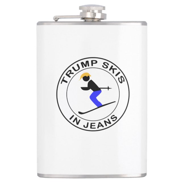 Trump Skis In Jeans Flask (Front)
