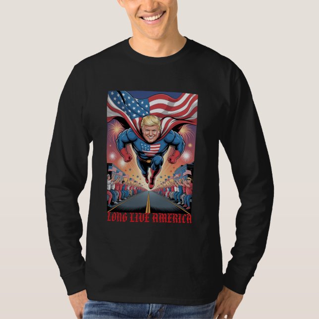 Trump Superhero Flyover: Patriotic Crowd Custom T-Shirt (Front)