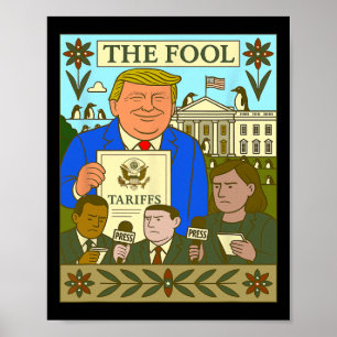 Trump Tarot Card The Fool Imposes Tariff On Pengui Poster