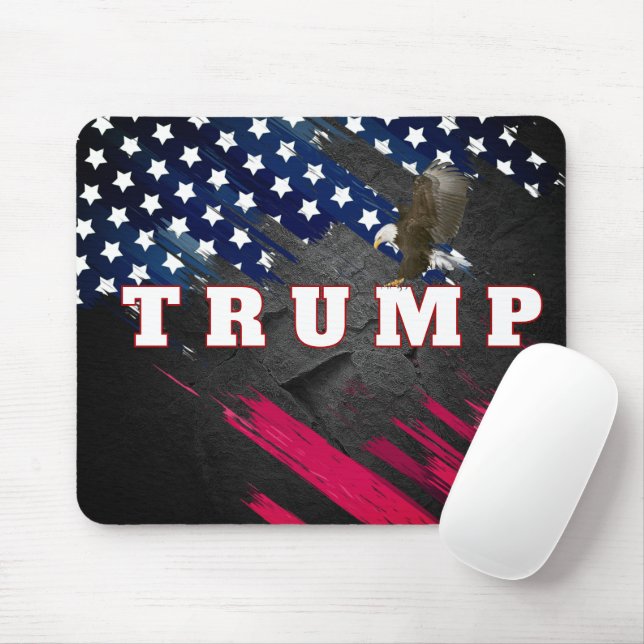 Trump Text On USA Flag with Bald Eagle  Mouse Pad (With Mouse)