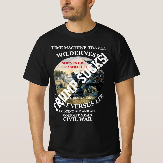 Trump TIME MACHINE TRAVEL BATTLE WILDERNESS T-Shirt (Front)