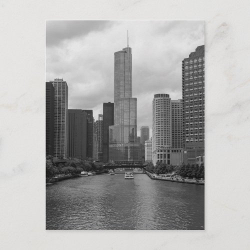 Trump Tower Chicago River Grayscale Postcard