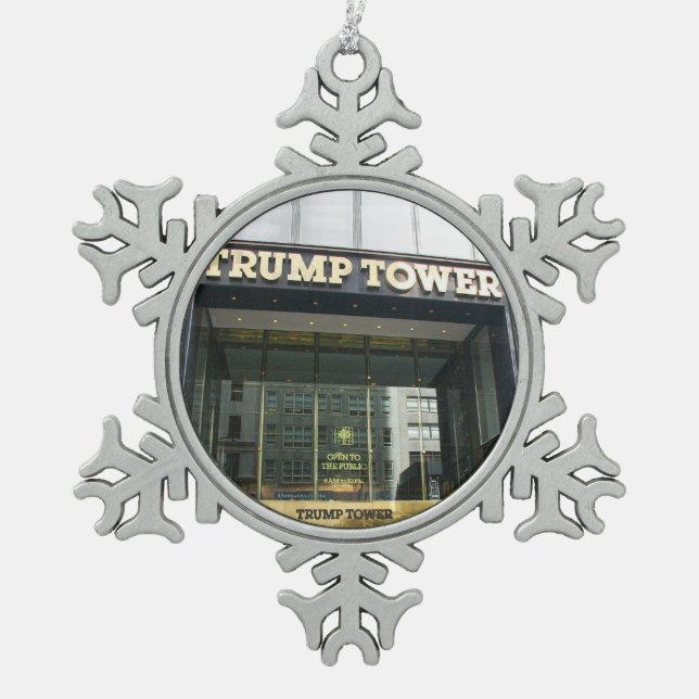 Trump Tower Snowflake Pewter Christmas Ornament (Front)