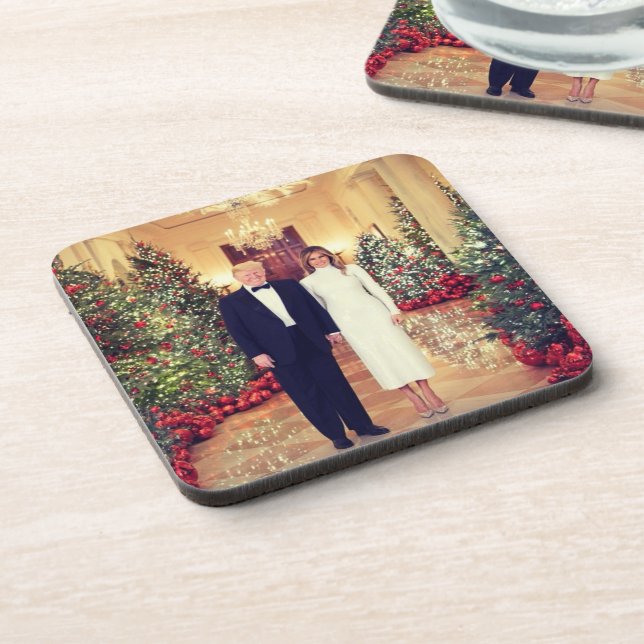 Trump US President White House Christmas  Beverage Coaster (Left Side)