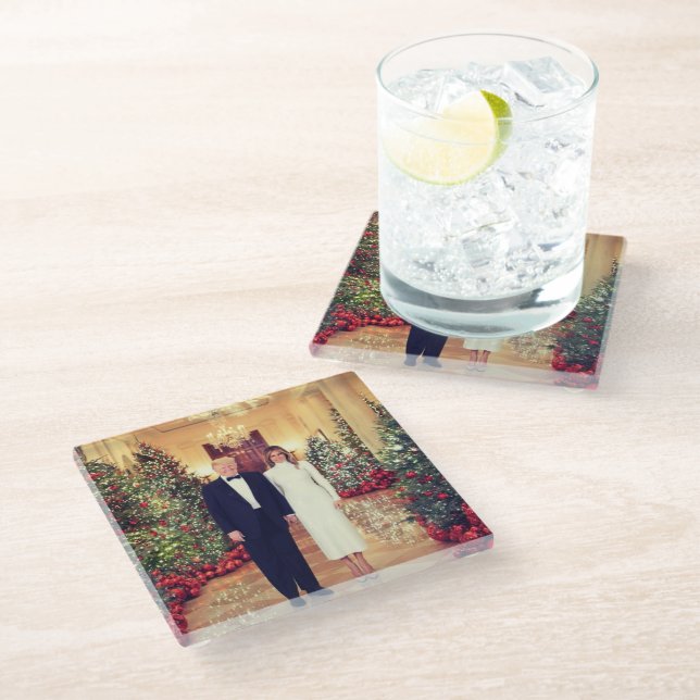 Trump US President White House Christmas  Glass Coaster (Angled)