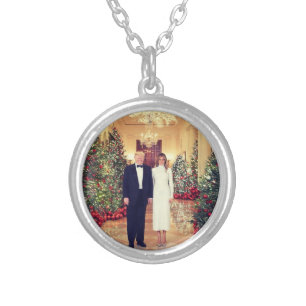 Trump US President White House Christmas  Silver Plated Necklace