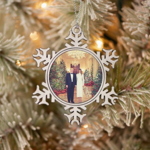 Trump US President White House Christmas Snowflake Snowflake Pewter Christmas Ornament