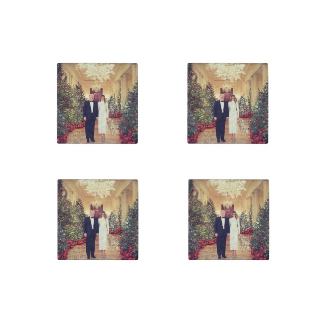 Trump US President White House Christmas  Stone Magnet (Front)