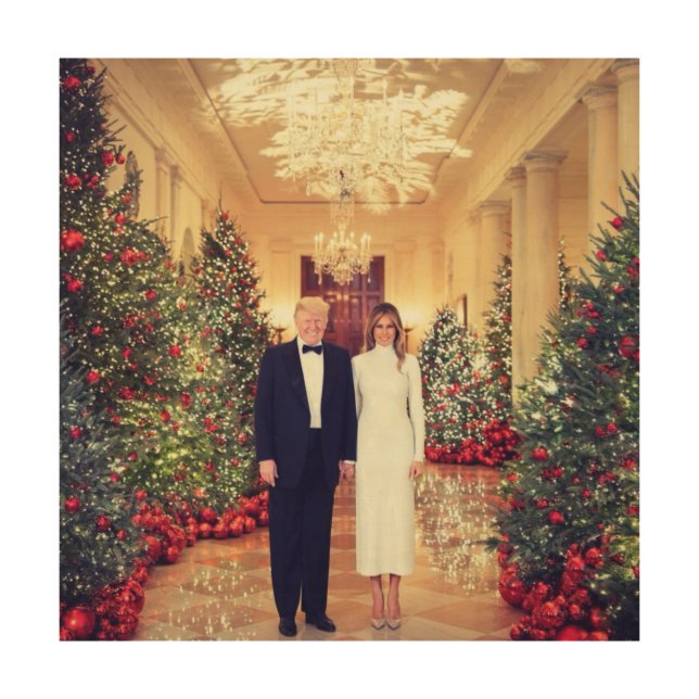 Trump US President White House Christmas Wood Wall Art (Front)
