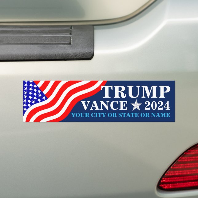 Trump Vance 2024 American Flag Cool Personalized Bumper Sticker (On Car)