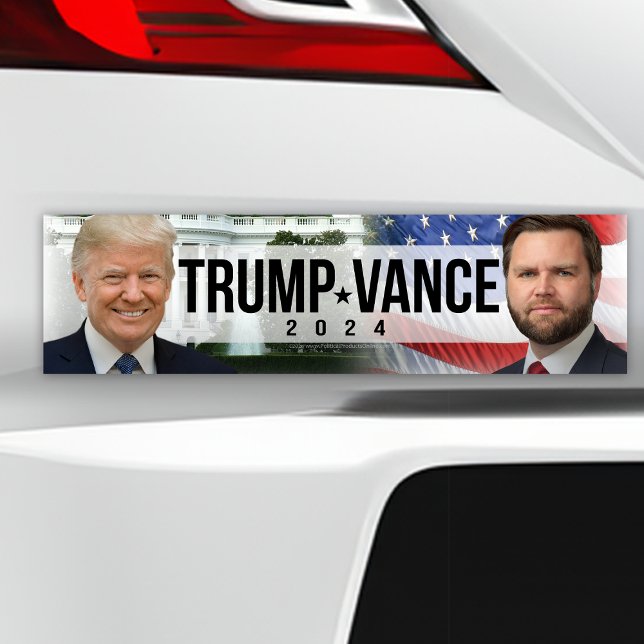 Trump Vance 2024 American Flag White House  Bumper Sticker (trump vance 2024 photo bumper sticker)