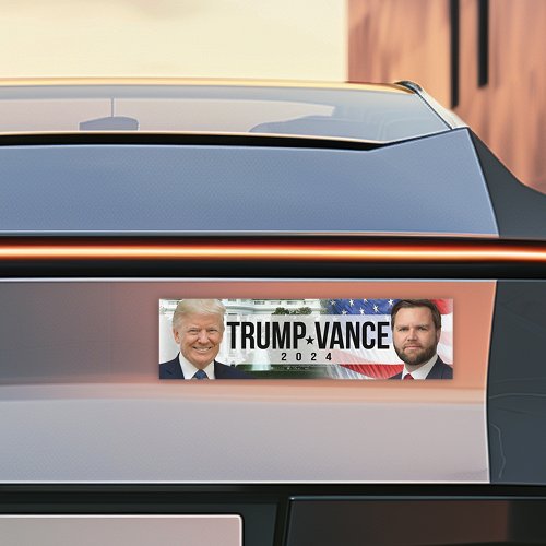 Trump Vance 2024 American Flag White House  Bumper Sticker