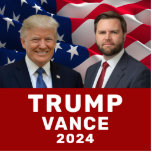 Trump Vance 2024  Cutout<br><div class="desc">Trump and Vance with patriotic American flag background.</div>