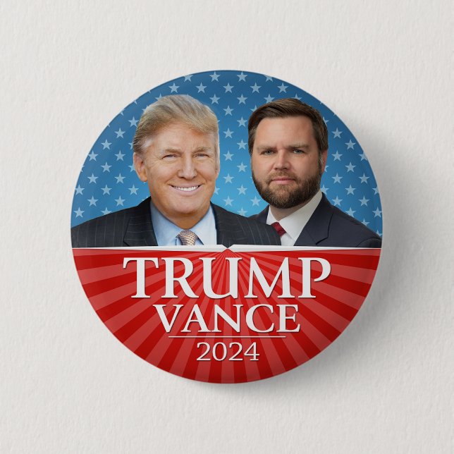 Trump Vance 2024 - Donald President JD Vice Photo Button (Front)