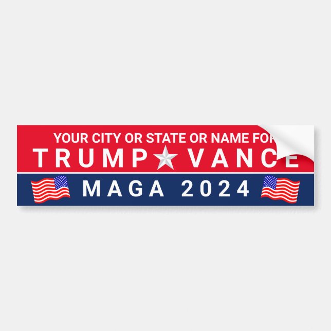 Trump Vance 2024 MAGA Red Blue Flag Personalized Bumper Sticker (Front)