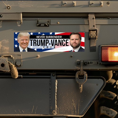 Trump Vance 2024 Never Surrender Quote Photo Bumper Sticker