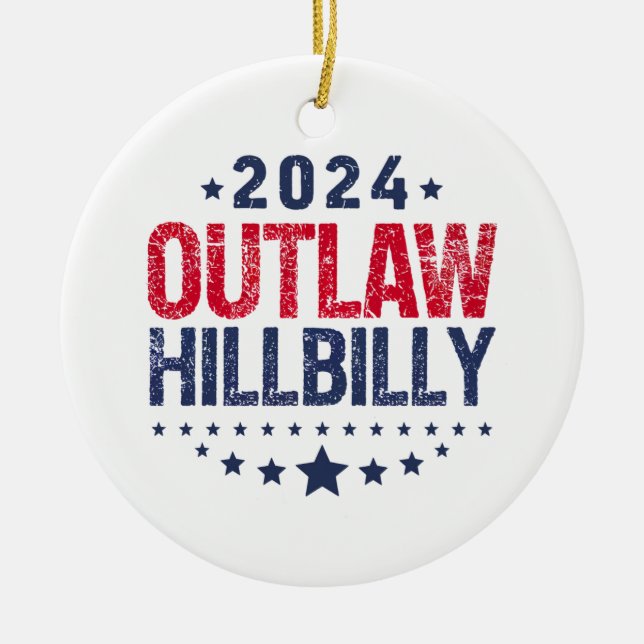 Trump Vance 2024 Outlaw Hillbilly US Flag Ceramic Ornament (Front)