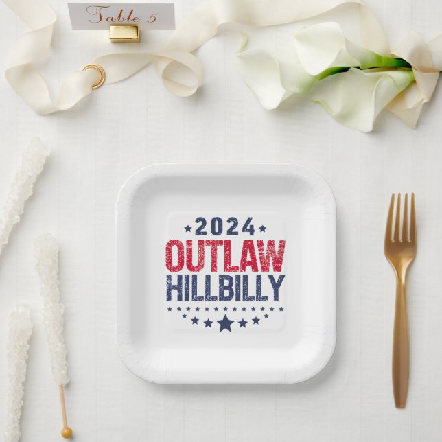Trump Vance 2024 Outlaw Hillbilly US Flag Paper Plates (Wedding)
