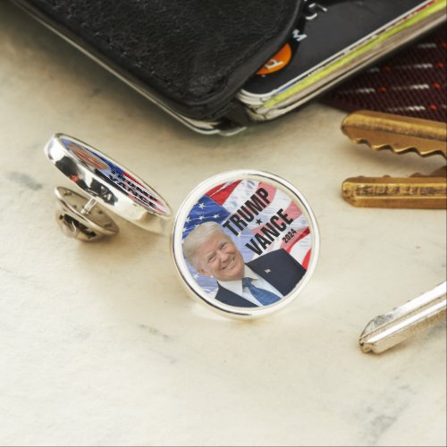 Trump Vance 2024 Photo Waving American Flag Lapel Pin