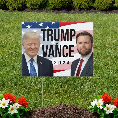 Trump Vance 2024 Photo Waving American Flag Sign