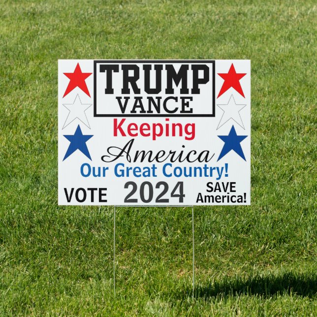 Trump Vance 2024 Red White Blue Stars EDIT Names Sign (Insitu)