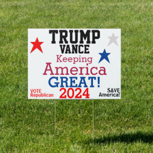 Trump Vance 2024 Red White Blue Stars EDIT NAMES Sign