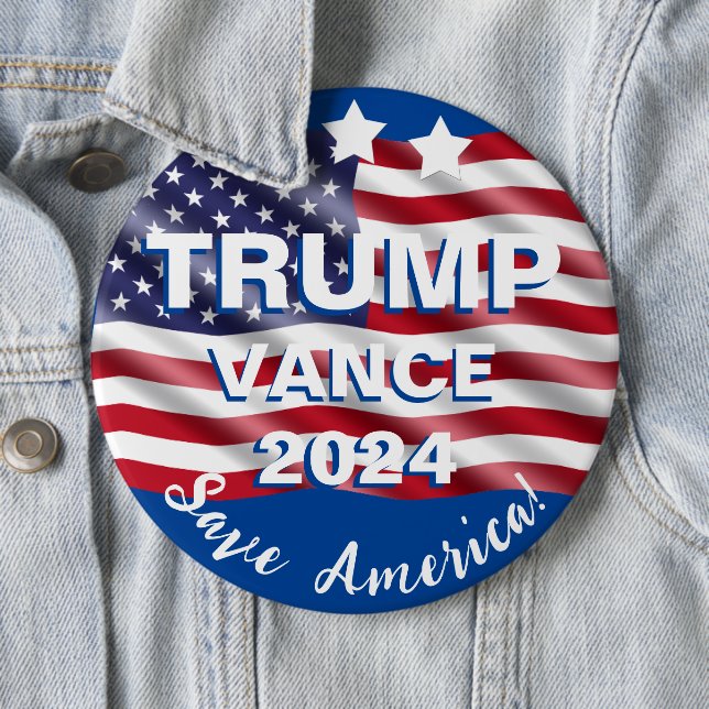 Trump Vance 2024 Save America Flag  Button (In Situ)