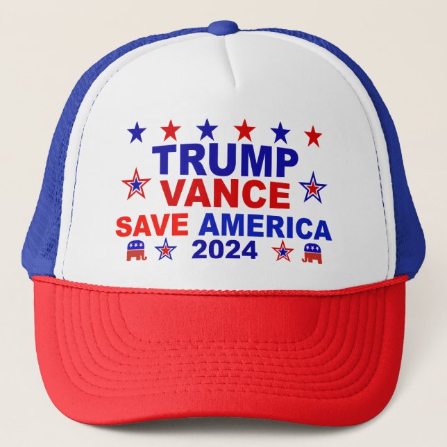 Trump Vance 2024 Save America Trucker Hat (Front)